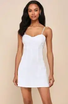 Lulus Dainty Personality Ivory Lace Seamed Bustier Mini Dress