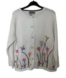 Vtg Butterfly Beaded Flower Embroidered Cardigan Size Small Fairycore Coquette