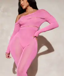 Pretty Little Thing Pink Shape Jumpsuit Baddie Festival Rave Y2K Glam Sz 12