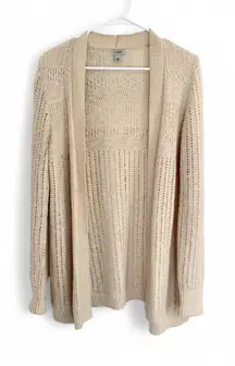 L.L. Bean Women Cotton Cardigan Long Open Knit Size S Ivory Preppy Classic