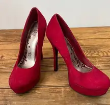 Women’s  red suede platform high heels size 7