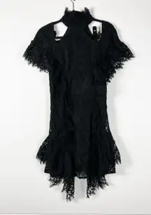 Steve Madden NEW Stevie May Antica Allover Lace Crochet Asymmetrical Mini Cut Out Black Dress