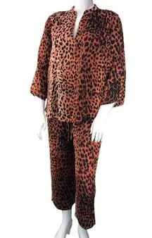 Natori Womens Size L Pajama Set Animal Print Matching Top And Pants Stretch