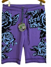 Seedless Clothing Sweatpants Womens Small Purple Floral Lounge Y2K Crop 15" NWT