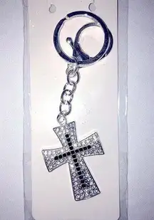 💕5️⃣ Silver Diamond in Black Cross bag charm keychain