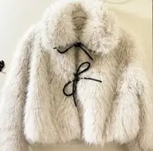 Altar'd State Elodie Tie-Front Fur Jacket in Soft Cream — Size S — New