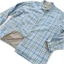 LL Bean Blue Plaid Sherpa Fleece Lined Flannel Shirt Jacket Shacket Size XL