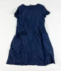 Theory  Vormund Couch Linen Lightweight Ruched Waist Pullover Mini Dress Blue 4