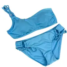 Blue One Shoulder Braided 2-Piece Bikini Set L/S Y2K