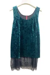 RUBY RIBBON Velvet Tank Top Lace Hem M Green/Black