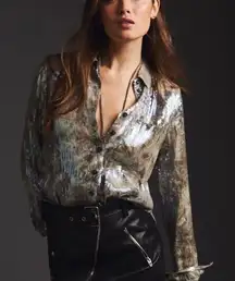 NWT Anthropologie Pilcro Sequin Embellished Tie‎ Dye Button Down Shirt Blouse XS