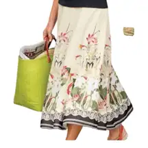 Soft Surroundings Spring Meadow Ivory Floral Midi Skirt Petites M Flowy