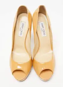 JIMMY CHOO Peep Toe Heel, Beige Size 38 Euro, 7 USA