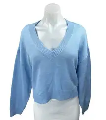 H&M Divided Women's Blue Knit V-Neck Long Sleeve Pullover Sweater Top Size M