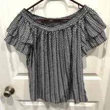 Sunday In Brooklyn Boho‎ Off The Shoulder Ruffle Short Sleeve Chevron Blouse S