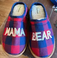 Dearfoams Mama Bear Red & Blue Check Pattern Slippers Size Medium