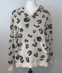Leopard Cheetah Animal Tan Hood Sweater Sz L