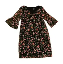 NWT Adrianna Papell Black Floral‎ Vines Bell Sleeve V Neck Dress 14W