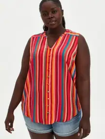 Torrid Harper Gauze Multicolor Stripe Button Down Sleeveless Top