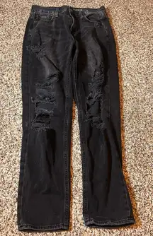 American Eagle Mom Jeans Black Distressed Ripped Denim Womens‎ Size 4 Regular