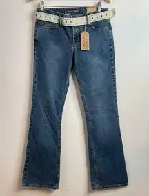 Vintage 90s Y2K Low Rise Stretch Flare Jeans Belt 3 4 Long tall new