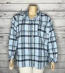 Style & Co NWT Plus Size 3X Blues White Plaid High-Low Hem Button Down Shirt Top