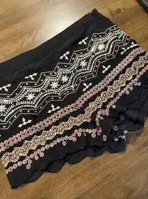 Black Sequin Stylish Side Zip Waist Shorts, Size L