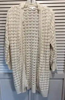 Lauren Conrad Cream Open Knit Neck Open Cardigan‎ Long Sleeve Size Sm Boho
