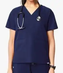 FIGS “Delmas” Navy Blue 2-Front Pockets Split Sides Scrub Top Size S