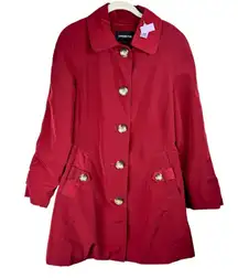 London Fog Red Button Front Trench Coat Jacket Sz Medium Plaid Flannel Lined