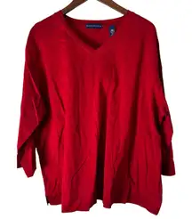 Karen Scott II V-Neck 3/4 Sleeve Knit Top Comfy Casual Red 2X