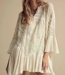 Free People Layered In Lace Swing Dress Tunic Ivory White Small