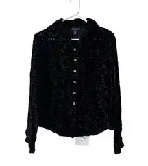 Corbin Collection Silk Blend Velvet Burnout Button-Up Shirt Sz 8 Sheer Office
