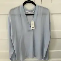 Vince  Womens Long Sleeve Double Silk Blouse
In Color Powder Blue Size XL NWT