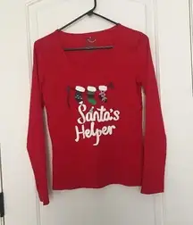 Joe Boxer Women's Juniors Pajama Shirt Red Santa's Helper T-Shirt Size Size L