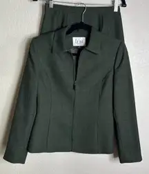 Le Suit Womens Size 4 Petite Skirt Blazer Suit Set Olive Green Career READ
