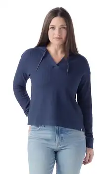 SMARTWOOL- Women’s Waffle Hoodie Deep Navy Organic Cotton Relaxed Classic