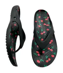 Crocs Kadee II Flip Flop Sandals Black w/ Cherry Pattern Design