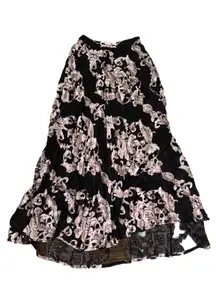 Size XS Pink & Black Paisley Maxi Skirt Elegant Design
