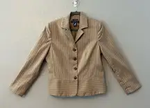 ⭐️Evan-Picone tan striped stretch blazer jacket with 4 button front size 12