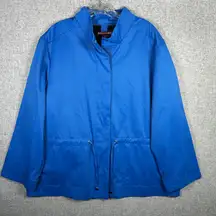 Jessica London Size 18 Jacket Womens Blue Drawstring Zip Lightweight Solid Mock