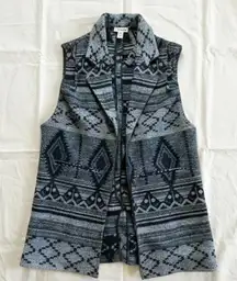 Artisan NY Southwestern Tribal Blanket Gray Oversized Vest Duster Womens Small