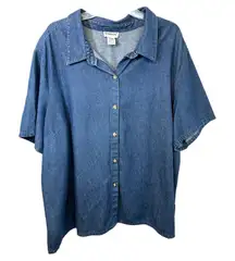 VTG Bridgewater Plus Size 28W Denim Top Button Down Short Sleeve Y2K Western 344