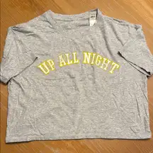 Gray Aerie Cropped T-Shirt with Yellow 'Up All Night' Print Size Small