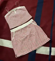 Kirious Christmas candy cane 2 piece set Santacon Outfit crop top and skirt L