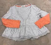 FREE PEOPLE We The Free Grey and Orange Peplum Babydoll Henley Top XS