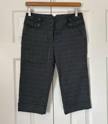 Star City Women's Gray Checkered Capri Pants Tri-Buttoned Faux Belt Loops Size 3