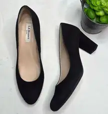 L.K. Bennett London Black Suede Block Heels Classic Shoes S-234 Sz 39 EU