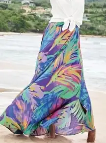 Soft‎ Surroundings Reethi Bay Viscose Maxi Skirt Tropical Palms Petite Small