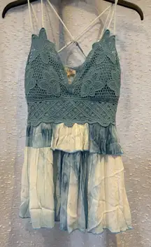 La Miel Boho Hippie Festival Crochet Lace Tie Dye‎ Tiered Top Y2K Style Medium